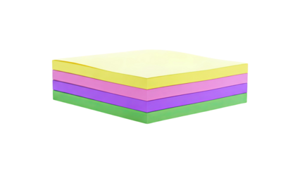 Stack of four colorful sticky notes on a white background