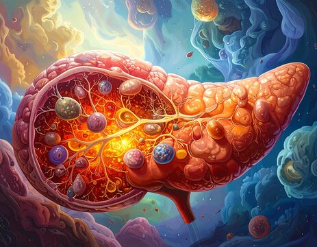 Detailed Pancreas Illustration - Anatomy, Function, and Cellular Components.