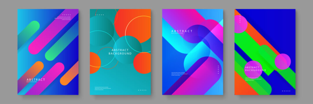 Professional abstract background set with diagonal rounded bars and circular elements in vibrant purple and blue tones