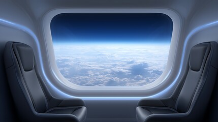 Naklejka premium Futuristic Space Tourism Interior with Earth View Through Large Window and Luxury Design 