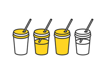 ストロー付きカップ飲料の分別を表すシンプルなイラスト素材。Simple Illustration of Takeaway Drink Cups with Straws.