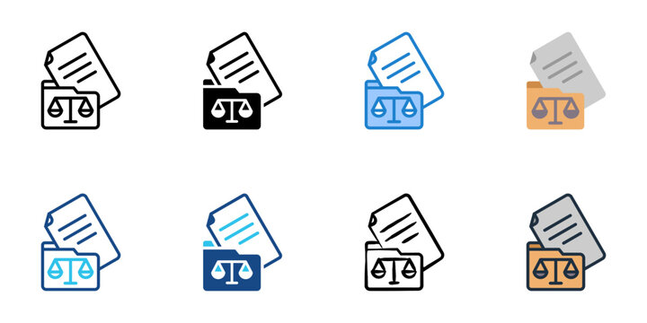 Legal Filing icons set multiple style collection. Editable stroke 
