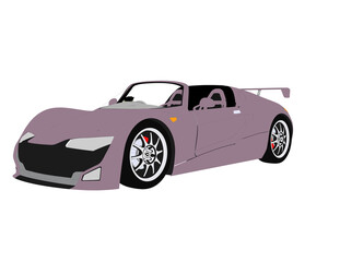 Obraz premium Purple Sports Car Vector Illustration: Clean 2D Minimalist Graphic of a High-Performance Convertible Roadster with Solid Flat Color Design, Isolated Modern Transportation Icon on White Background.