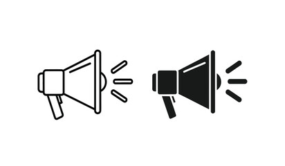 Two megaphones one black and one white in line art style