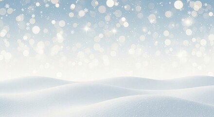 Winter Snow Drifts with Sparkling Bokeh Lights Background