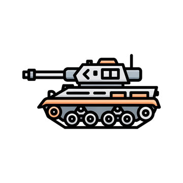 Military Battle Tank Icon Vector Illustration in Flat Color Style