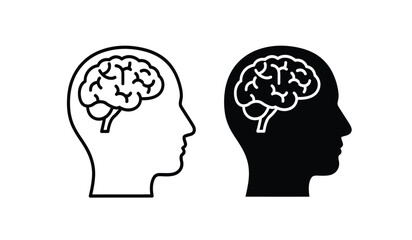 Black and white illustration of two human heads with brains visible in profile view