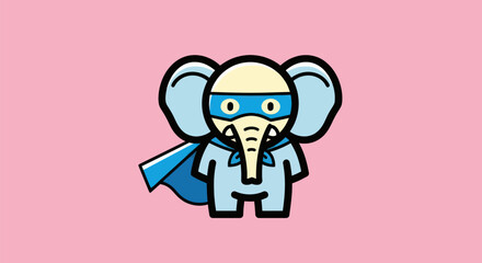 Cartoon elephant superhero on pink background