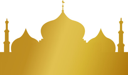 Golden Mosque Silhouette with Minarets and Domes