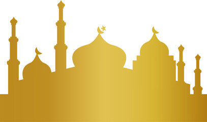 Golden Mosque Silhouette. Islamic Architecture Design for Ramadan, Eid, and Muslim Celebrations.