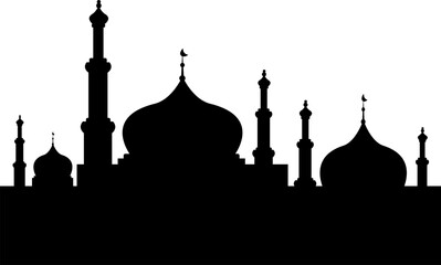 Islamic Mosque Silhouette with Domes and Minarets Vector Graphic