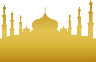 Golden Eastern Architecture Silhouette with Dome and Minarets, Cultural Building Icon