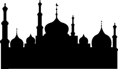 Islamic Mosque Silhouette with Domes and Minarets - Symbol of Faith, Worship, and Religious Architecture