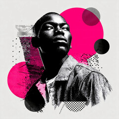 Black man portrait with bold pink abstract graphic design background art