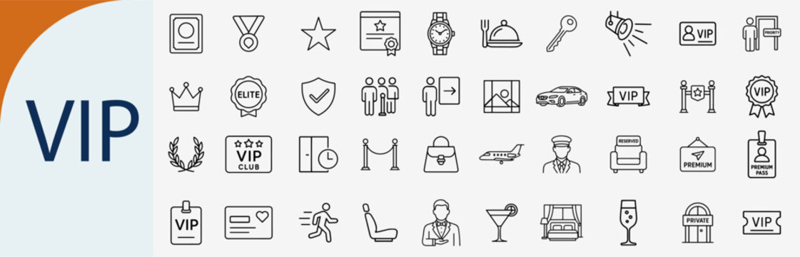VIP Luxury Service and Premium Status Outline Icons Vector Set