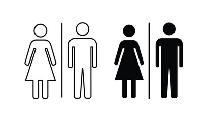 Black and white stick figures of men and women standing side by side