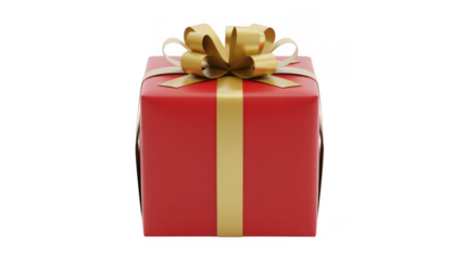 Red gift box with gold ribbon red box wrapping isolated on a transparent background