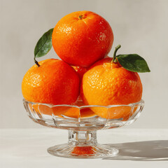 Fresh ripe mandarins in glass bowl isolated on clean white background