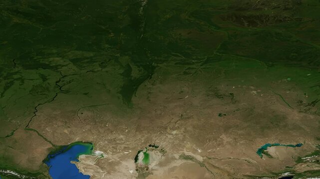 Satellite Zoom Animation From World Map To Tyumen Russia Location