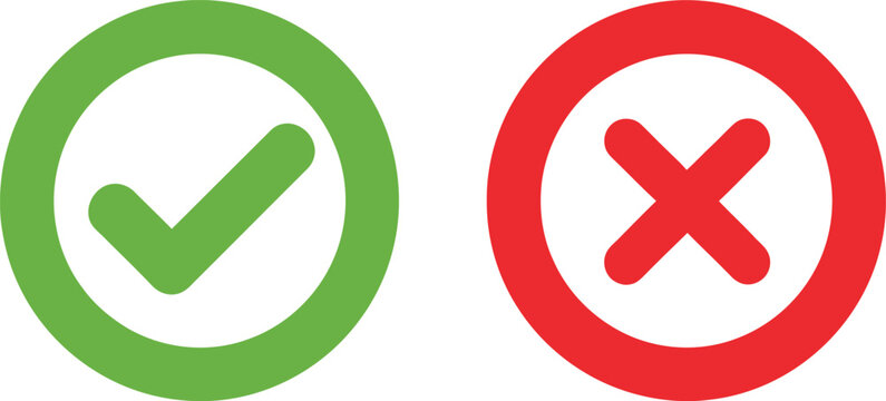 Green check mark in circle and red cross mark in circle icons for approval and rejection symbols