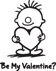 Cute cartoon boy holding heart be my valentine