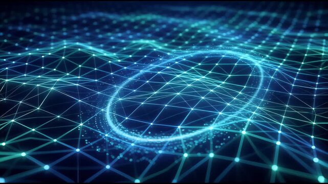 4K high-definition abstract fluctuating blue grid