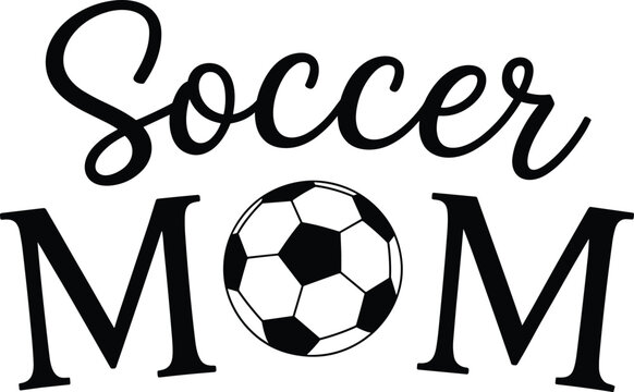 Black and white soccer ball with soccer mom text