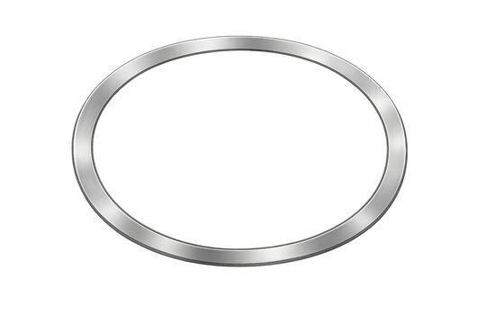Silver oval metal frame with a shiny glossy surface, offering a sleek, elegant design element in realistic vector style