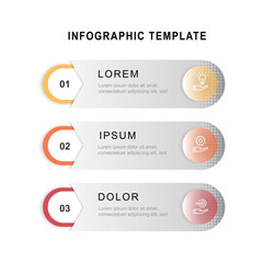 3 step infographic template vector element with paper style and icons suitable for business information and graphic presentation.