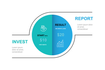 Design template infographic element. Circle with 2 step concept and lines concept. Graphic presentation business vector with icons