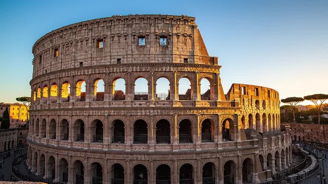 Rome Colosseum at Sunset Majestic View of Historical Landmark in Italy