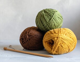 Colorful Yarn Balls with Knitting Needles for Crafting.