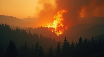 Obraz premium Wide-angle view of a burning forest