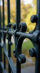 Close up of a metal fence with a blurry background