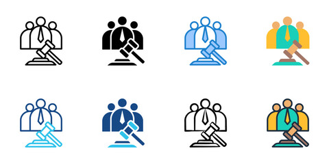 Legal Representation icons set multiple style collection. Editable stroke 
