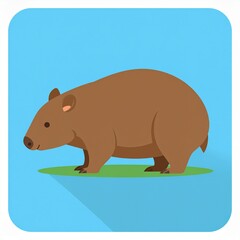 Obraz premium Brown Capybara Walking on Green Grass by Blue Water Nature Scene Illustration