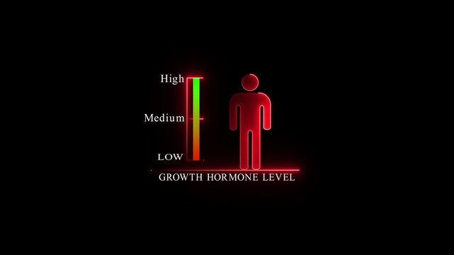 Growth Hormone Level Chart With Green Neon Male Figure.4k Animation.