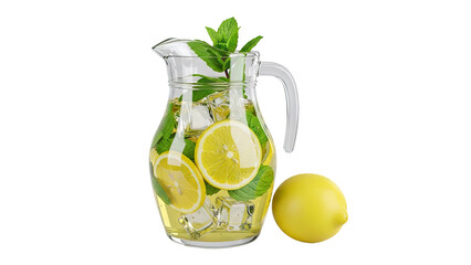 Lemonade in a pitcher with lemons and mint