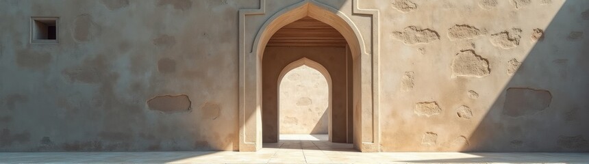 Doorway to a building with a stone wall and a stone floor