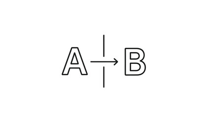 Minimalist line art icon illustrating a clear process flow or direct transformation from an initial state represented by letter a to a final outcome denoted by letter b symbolizing change