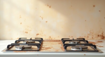 Dirty stove top with a burner on it