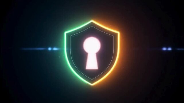 Neon Glowing Keyhole Security Icon with Pulsing Aura 5s Motion
