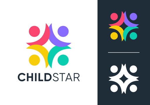 star children people community logo. abstract teamwork, human hub social design vector concept