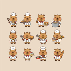 Cute capybara Chefs Cooking Collection