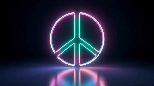 Radiant glowing peace sign icon with shimmering neon glow animated 5-second loop