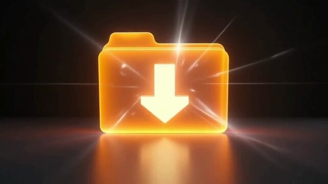 Glowing Download Folder Icon with Shining Aura 5s Loop