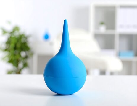 Blue Neti Pot on White Surface.