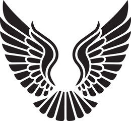 Obraz premium Black graphic illustration of spread wings on white background