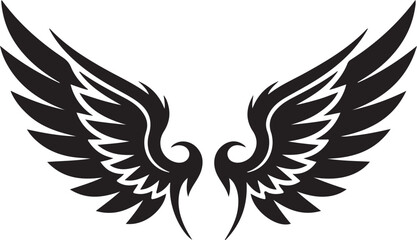 Obraz premium Black silhouette of spread wings on white background