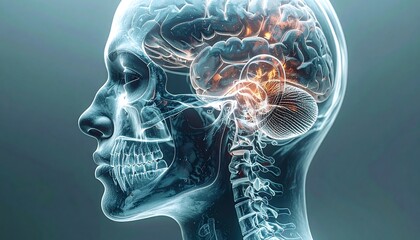 Human Brain X-Ray - Anatomy and Neurological Functionality.